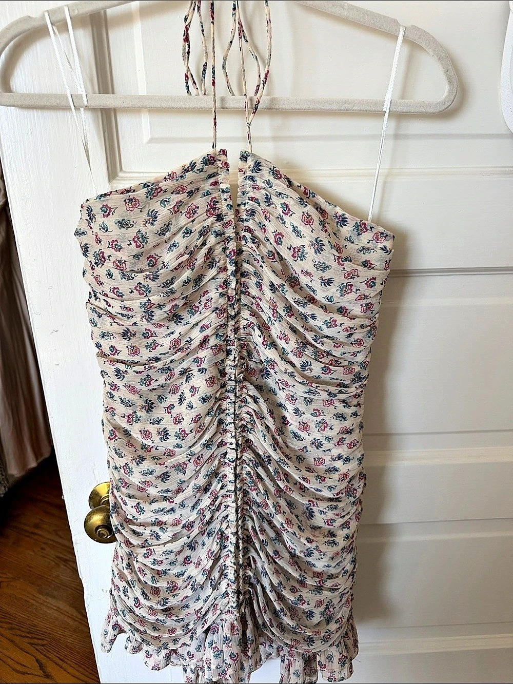 Zara Floral Print Halter Mini Dress Floral Ruched Mini Dress Size Medium